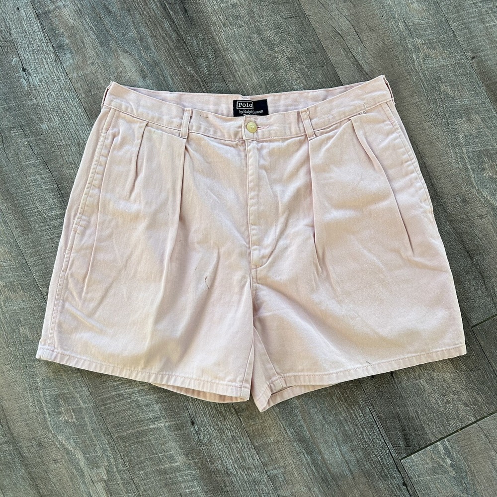 Vintage Polo Ralph Lauren Made In The USA Double Pleated Chino Shorts pink 32